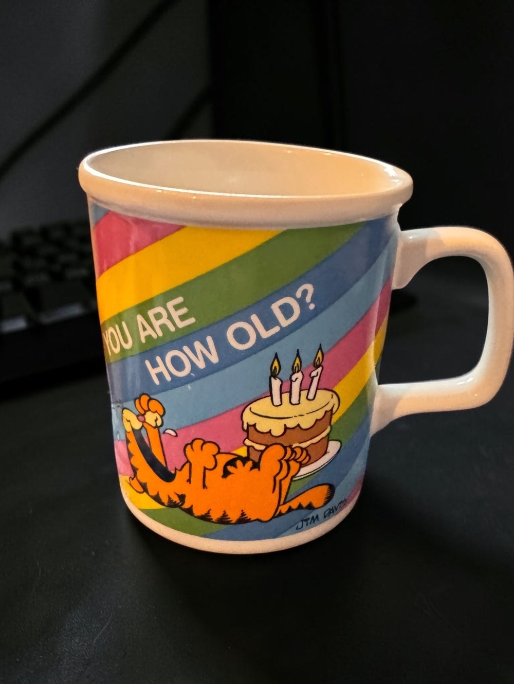 Vintage 1978 Garfield Ceramic Coffee Mug with Birthday Cake Design by Jim Davis